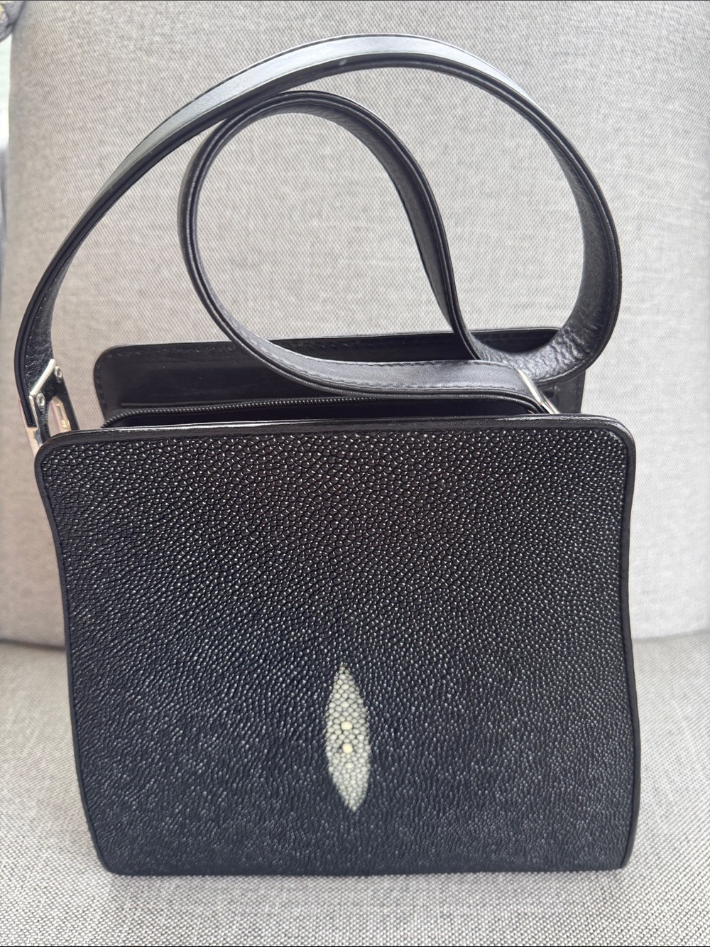 Vintage Kismet Genuine Black Stingray Shagreen Trapezoid Shoulder Bag Rare